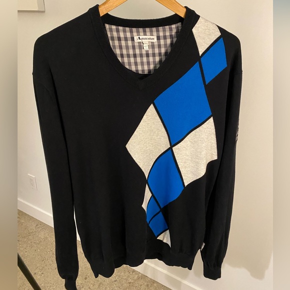 Aquascutum London Other - AQUASCUTUM Men’s Argyle Cotton Knit V-Neck Golf Sweater Black Blue XL